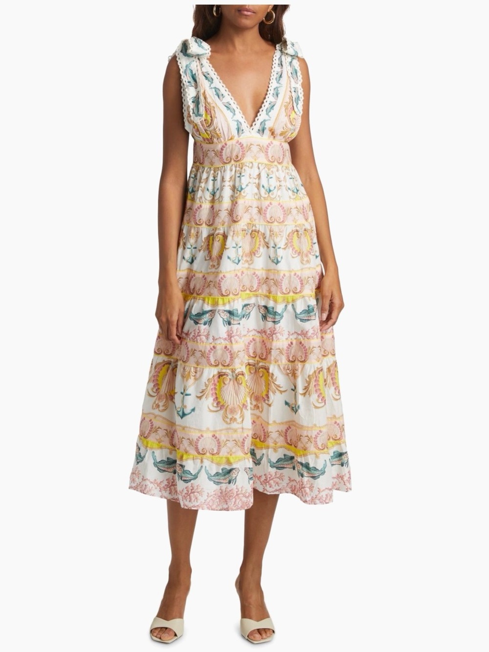 FARM Rio Maritime Magic Cotton Midi Dress, NWT 🇧🇷